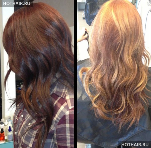 калифорнийское мелирование на темных волосах